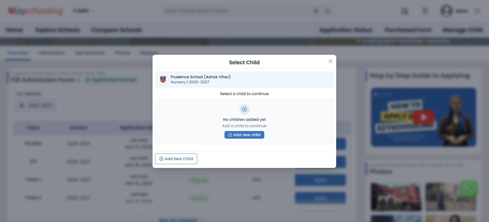 Create Child on Ezyschooling